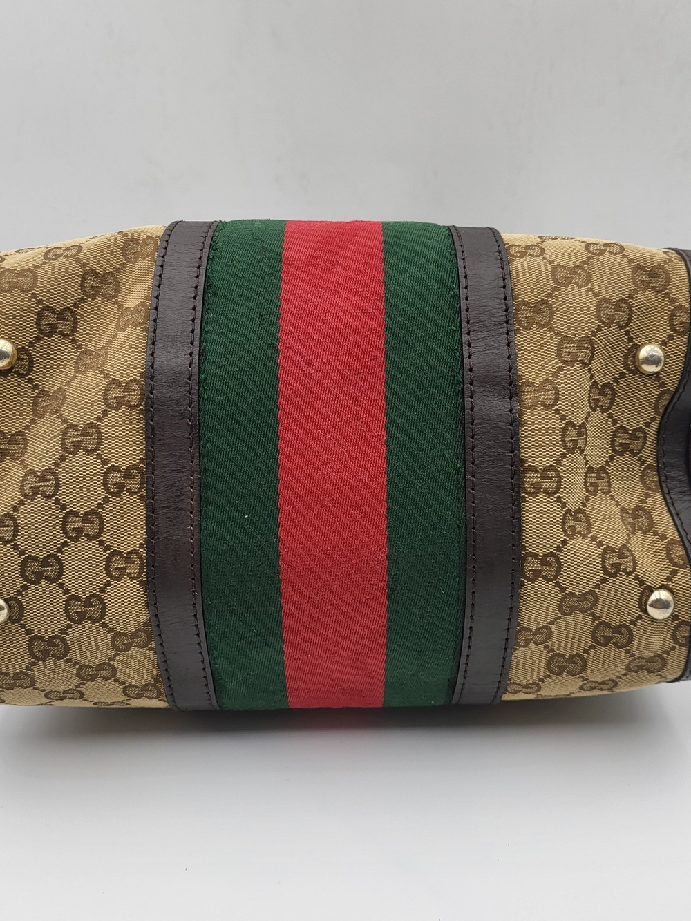 GUCCIMonogram Selleria Calfskin Vintage Web Medium Boston Brown, Auth. w/COA.. - Picture 5 of 16